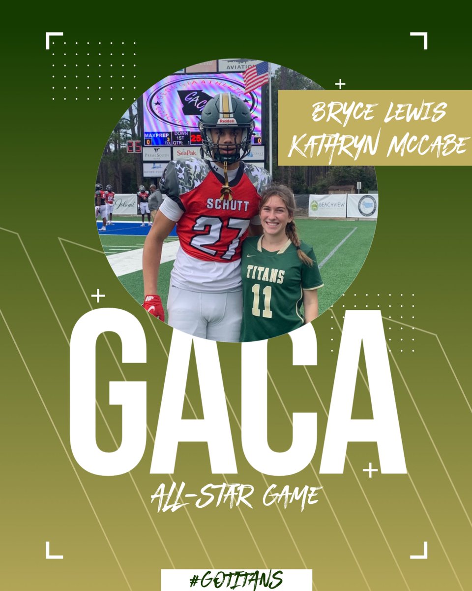 BTTitansAD's tweet photo. Sophomore Bryce Lewis and Senior Kathryn McCabe representing the Titans at the 2022 GACA All-Star game for football and flag football https://t.co/Nnlelly2ge