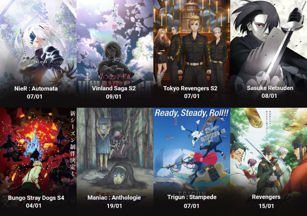 NieR Automata, Vinland Saga, Trigun Stampede e diversos animes da