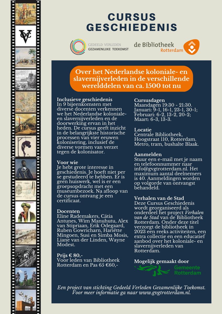 #goedevoornemens2023: Geschiedeniscursus #6 start op 9-1-23. Laat je bijpraten in 9 avonden over het koloniale en slavernijverleden. #historymatters