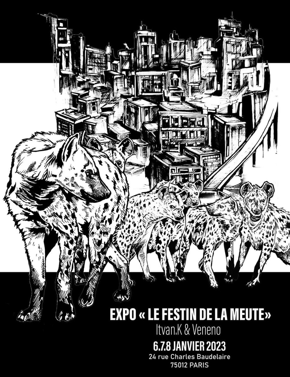 OneVeneno's tweet photo. 🐾Save the dates : 6,7,8 January 2023
"THE FEAST OF THE PACK"
New exhibition in Paris #Veneno X #Itvan.k
#CNN199 #graffiti #meute #draw https://t.co/v4YLieuj6G