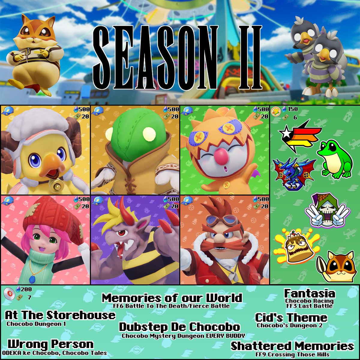 Chocobo_EN's tweet photo. Got some leftover mythril and wanna spend it efficiently?

Here's what season each stuff was added in! Season 4's stuff will be added to ticket shops last, so exclusive to Mythril longest!

Season 1's stuff will be added Late Jan. Season 5's is added immediately to ticket shop. https://t.co/86u7qrBqiA