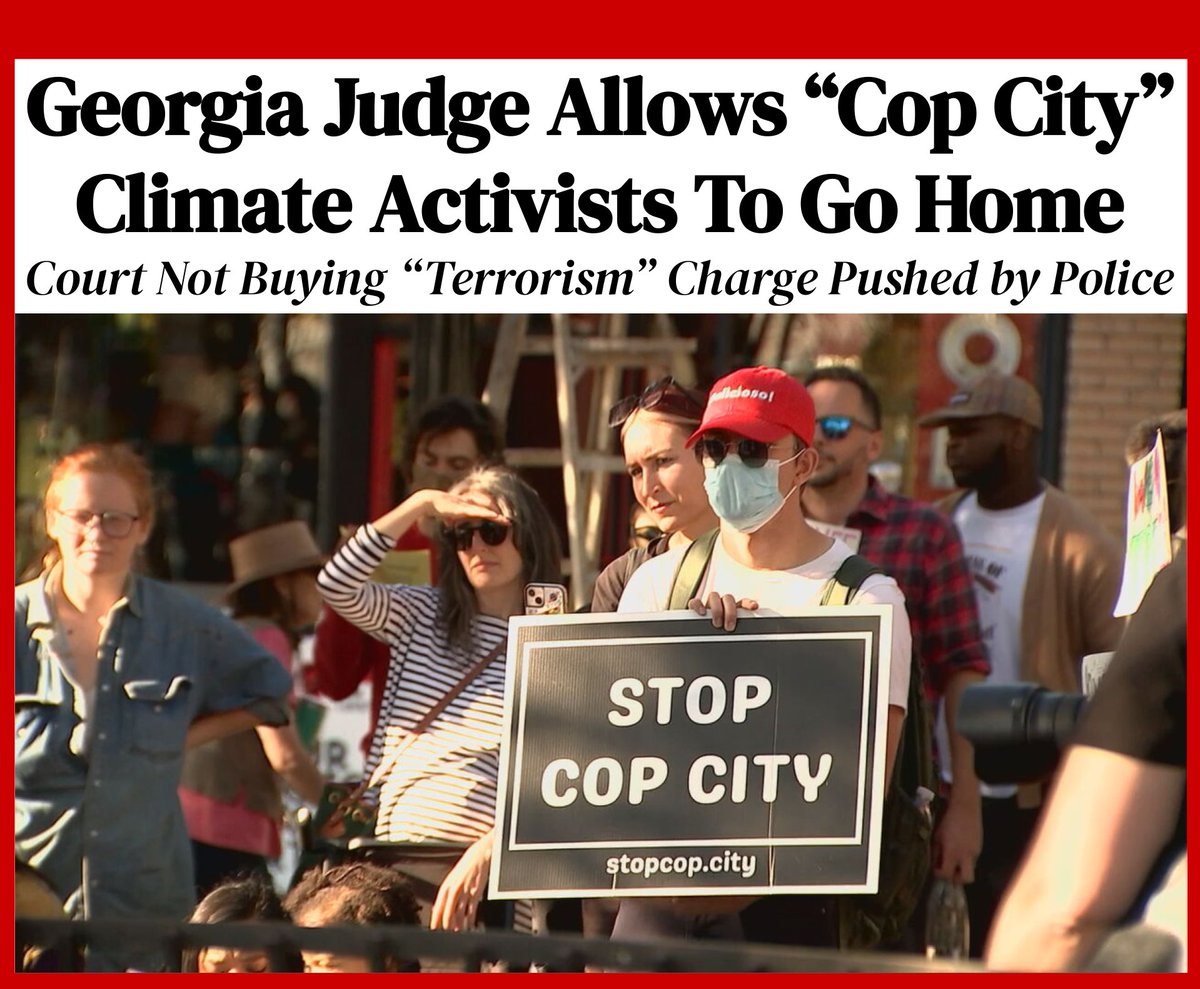BREAKING: Judge rules that six peaceful climate protestors facing a bogus "terrorism" charge in Georgia can leave jail – a major blow to a misguided prosecution.

The terrorism charge is being used to try to intimidate those saving the planet. Drop it.⤵️
bit.ly/3Wzq3iL