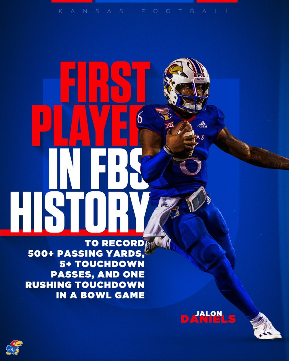 Jalon Daniels is the FIRST player in FBS history with 500+ passing yards, 5+ passing TD’s, and a rushing TD in a bowl game 🔥