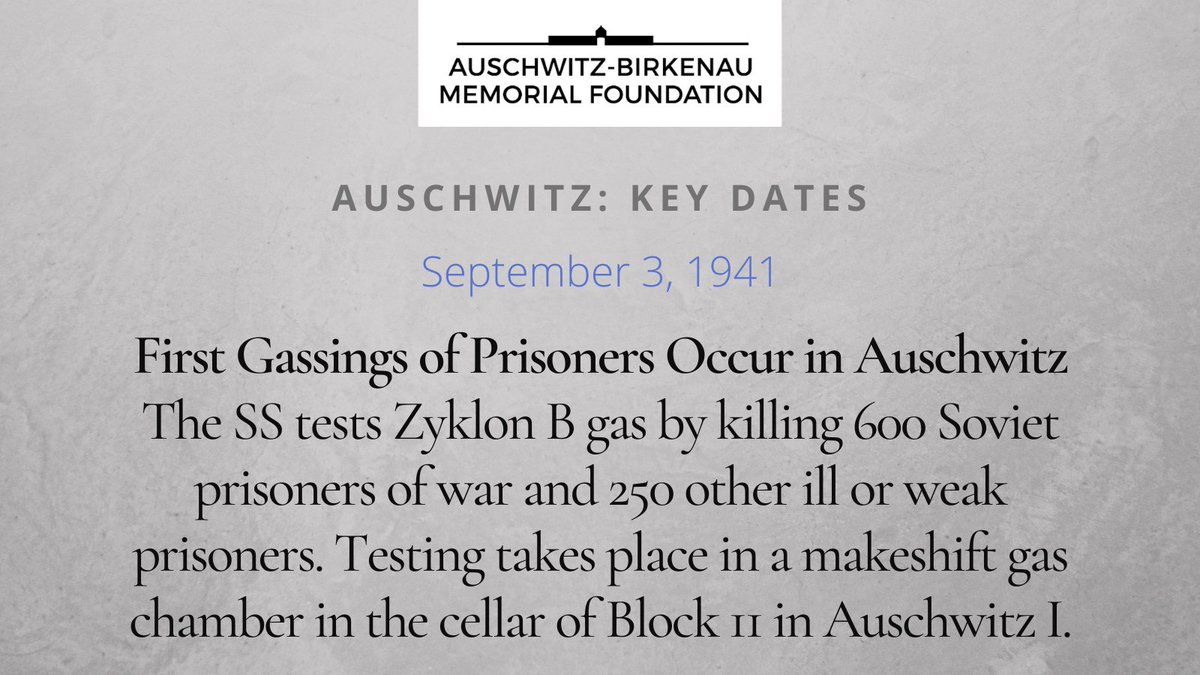 ABMFusa's tweet photo. #otd September 3, 1941: First gassings of prisoners occur at #Auschwitz 

#Holocausthistory https://t.co/BulEcfDmud