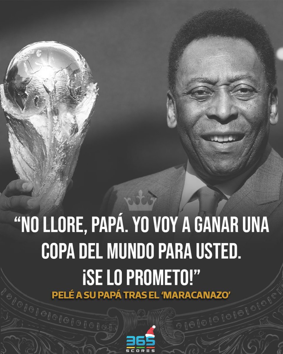 365ScoresApp's tweet photo. TREMENDO 🤯 | Pelé y la PROMESA a su padre tras el ‘Maracanazo’ de 1950. Y que manera de cumplir: Campeón del mundo en 3 ocasiones. Fue mucho más que un futbolista. Su legado es y será eterno.

Hasta siempre ‘O Rei’. El fútbol y el mundo se rinden a tus pies. 🔟🇧🇷 https://t.co/4voflTTwNe