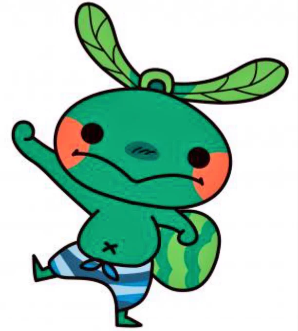 Sakitchi-kun, a 1000-year-old green forest fairy, is the mascot for Kunisaki City, Japan. 