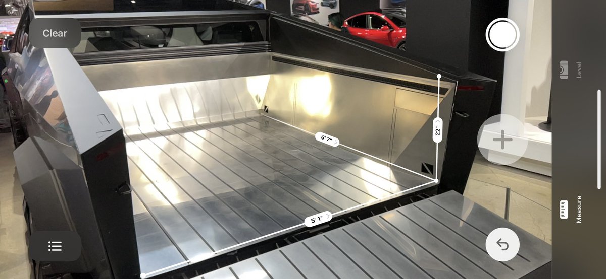 noahcsargent's tweet photo. With the @Cybertruck on preorder I was curious what the bed dimensions are. I took a few @AR measurements that give a good estimate! https://t.co/8mM2EdF8Og
