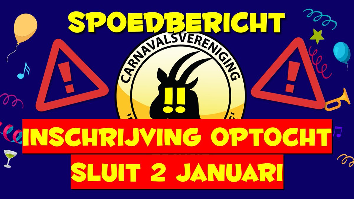 Albergerbokke's tweet image. ATTENTIE ‼️🚨🚨🚨 SPOEDBERICHT 🚨🚨🚨

Inschrijving voor de Albergse Carnavalsoptocht 
❌❌❌ SLUIT 2 januari a.s. ❌❌❌

Opgeven voor de optocht kan eenvoudig online via:
albergerbokke.nl/optocht/inschr…