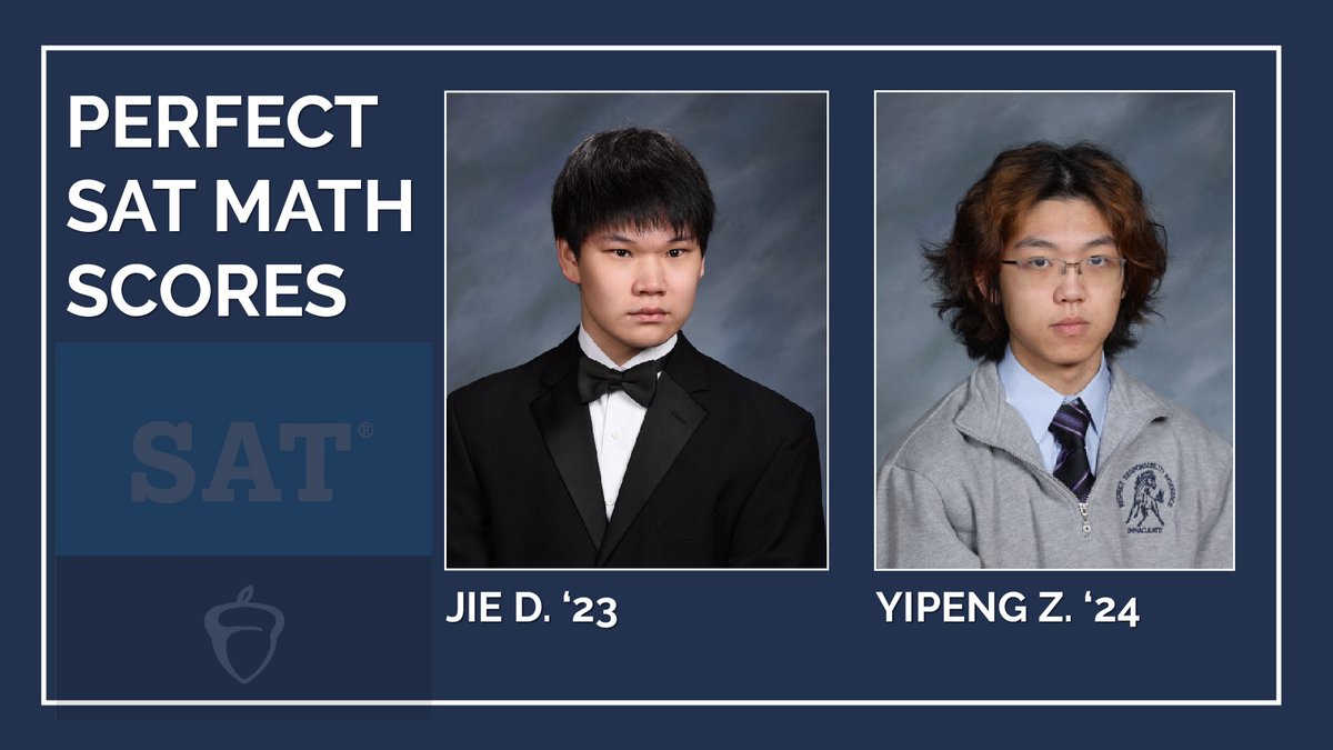 Ihsmustangs's tweet photo. IHS is proud to announce that two students achieved perfect scores on the math portion of the SAT exam. Jie Du β23 and Yipeng "Simon" Zhao β24 scored an 800 on the math section. Go to LinkTree in our bio to see articles.
#IHSAcademics #PerfectScore #Math #PerfectSATScore https://t.co/O0ow2EPjVQ