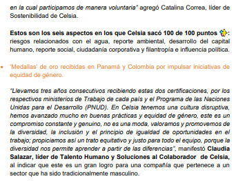 veteranacentro2's tweet photo. #Celsia | Celsia recibe tres importantes reconocimientos: logró 86 de 100 puntos en el Dow Jones y recibió medallas de oro en equidad de género en Colombia y Panamá. “Literal: en Celsia cerramos el año con broche de oro”, Ricardo Sierra, líder de la compañía https://t.co/BHn8HVAla8