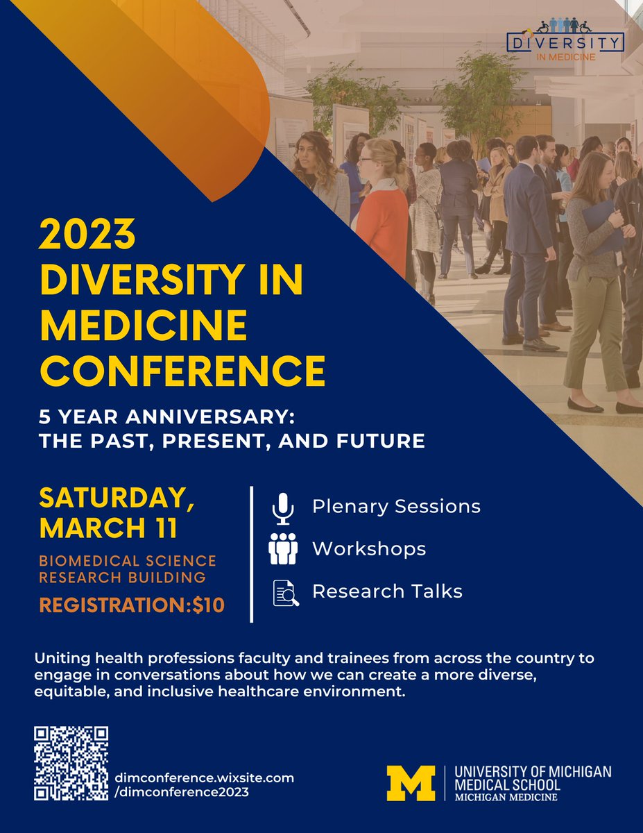 ◽  Where have we been? 
◽  Where are we now?
◽  Where are we going? 

Explore these topics at the @dimconf2023 hosted at the @umich #MedicalSchool on March 11. Register (or submit an abstract): michmed.org/Mxj2k 

#GoBlueMed #DiversityInMedicine #DEI