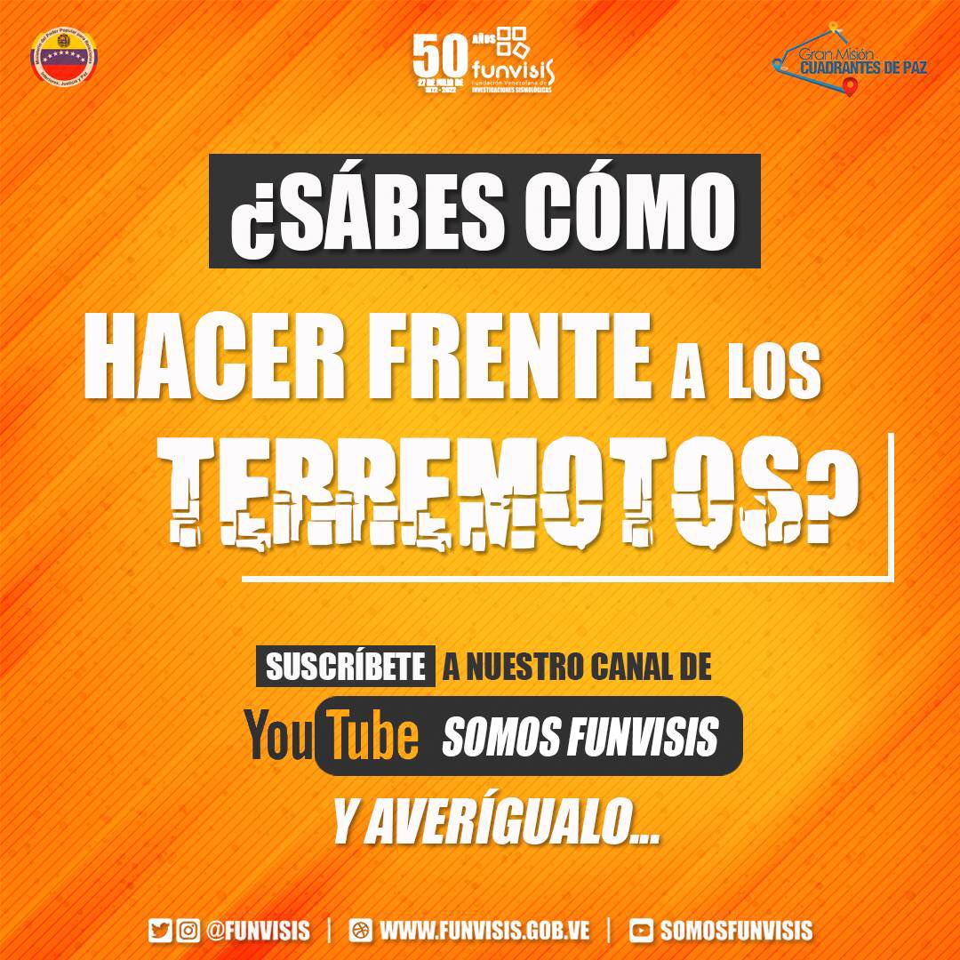 FUNVISIS's tweet photo. Los terremotos no se pueden predecir. Por ello, es importante mantener la calma y estar preparados ante estos eventos. 

Recuerda, en caso de terremoto: agáchate, cúbrete y agárrate. 

Haz clic en ➡️ https://t.co/SU6MSxgImY ¿Quieres ser Sismólogo Honorario? https://t.co/z9dwn5KoDD