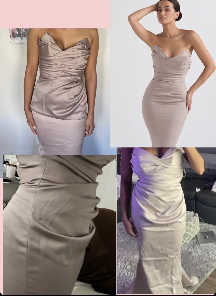 HeyGorJess's tweet photo. My bridesmaids order a dress from @HouseOfCB and it looks nothing like the photos! In the photo the dress is fitted around the waist. The dresses they received all have extra fabric. They won’t let us return since they all ordered at diff times &amp; it’s passed the 14 day window https://t.co/sfjOhZVMGr