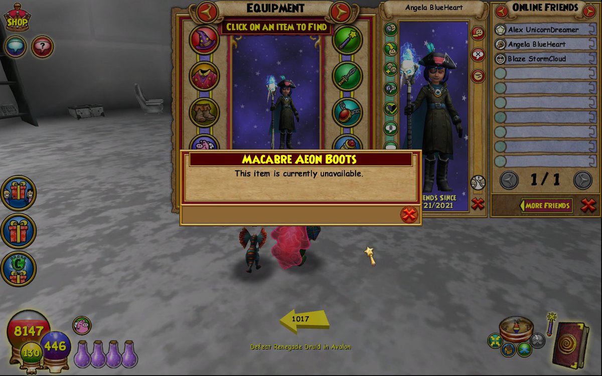PhantomNate's tweet photo. @Wizard101 @Wizard101Devs Maxine is seemingly no longer dropping boots? https://t.co/JdjbdMxI5w