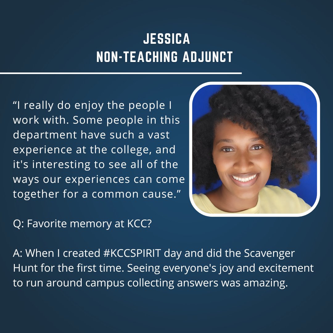Meet Jessica! Jessica is a Non-Teaching Adjunct in our office who has worked on and innovated various projects and events. #cunykcc #KCC #CUNY #OIAStaff