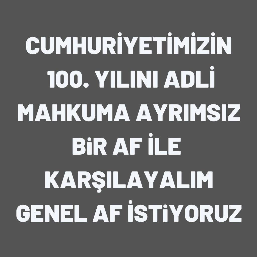 <a href="/RTErdogan/">Recep Tayyip Erdoğan</a> <a href="/dbdevletbahceli/">Devlet Bahçeli</a> Geç gelen adalet adalet değildir 
%77 olan hak ihlalini aym baskani ustune basa basa söylüyor 
Neden mahkum ailelerine desdek olmuyorsunuz?
Herkes mahkum adayi bunu unutmayin!!!!ErdoğanBahçeli ÇözümGenelAf