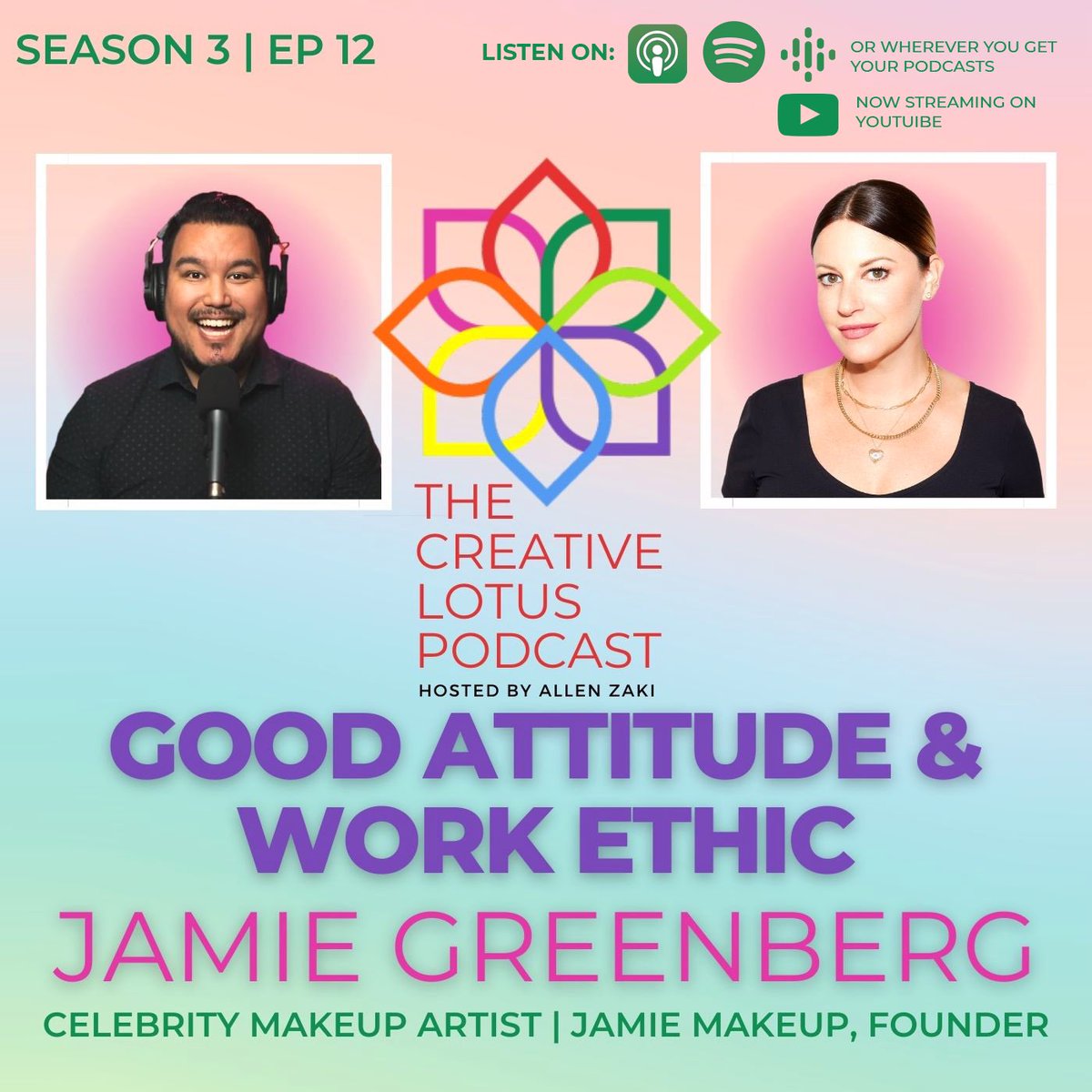 CreativLotusPod's tweet photo. The Season 3 finale Episode 12 with celebrity makeup artist &amp; founder of #JamieMakeup #JamieGreenberg 🔗 Full Vid https://t.co/GLU8sKKMXR https://t.co/kQzZcsnSau