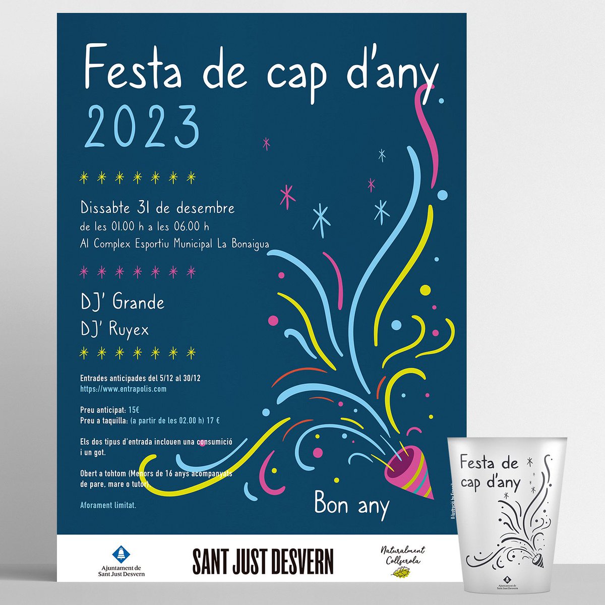 Acabem l'any treballant, disseny del cartell i el got per la festa de cap d'any 2023. Us desitgem que sigui un any ple de bons moments i que ens retrobem totes ben aviat!
