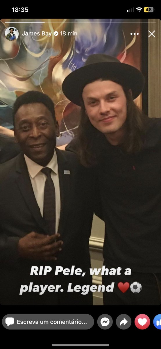 jamesbaybra's tweet photo. James Bay usou as redes sociais para homenagear o Rei do Futebol, Pelé. https://t.co/WL8nc7FESc