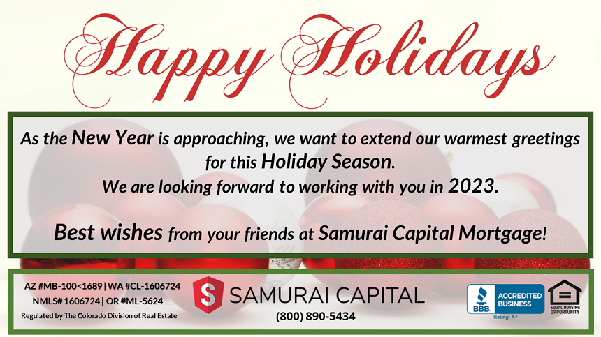 SamuraiMortgage's tweet photo. Happy Holidays from your friends at Samurai Capital Mortgage!
.
.
.
#Holidays2022 #Mortgage #DreamHome #FamilyTime #FirstTimeHomeBuyer https://t.co/oTLIX2orht