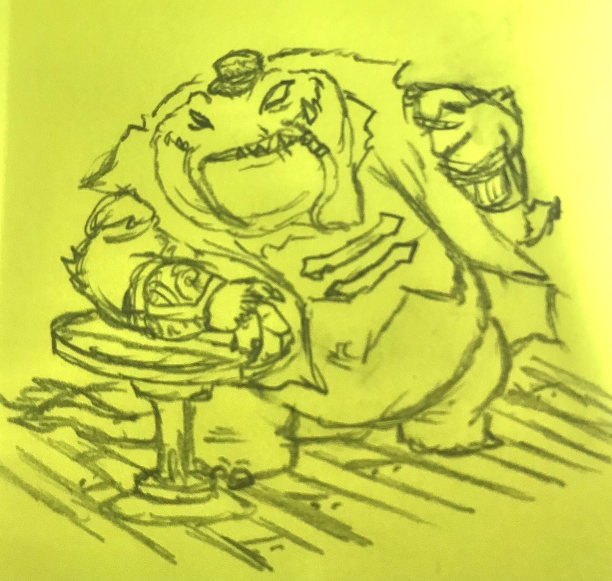 squiid_toxic's tweet photo. Little Tahm Kench that lives in my head on another sticky note since I’m bored out of my skull. https://t.co/DonrBiuiog