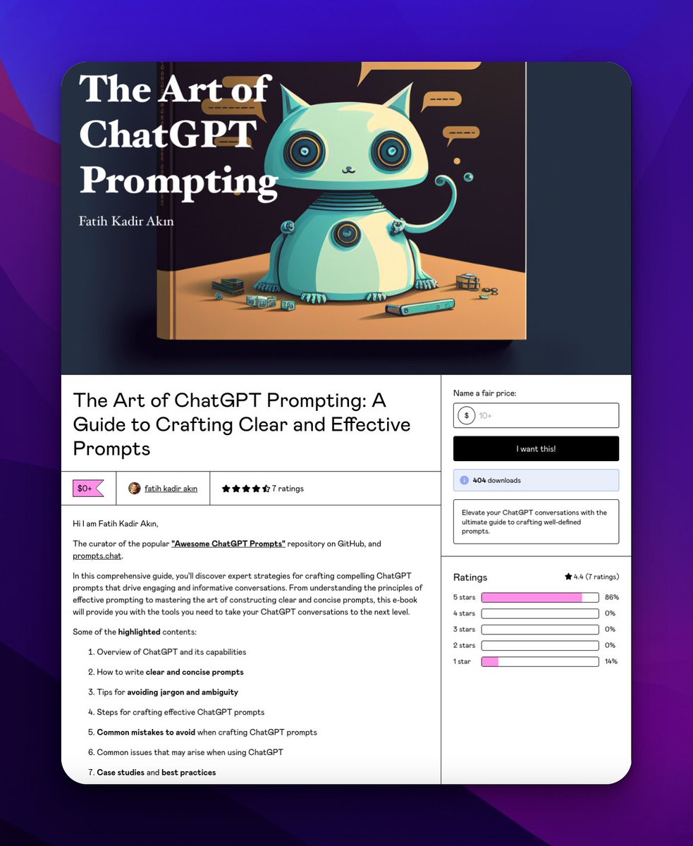 DataChaz's tweet photo. #ChatGPT maestro @fkadev has just released his very first e-book 🔥🔥🔥

"The Art of ChatGPT Prompting, a guide to crafting clear and effective prompts" 

Excellent e-book! Filled with great tips! 🙌

Get it for free (or buy it for a fair price! ;)) at:
🔗 https://t.co/eZLm51N26b https://t.co/w6qoQXmS13