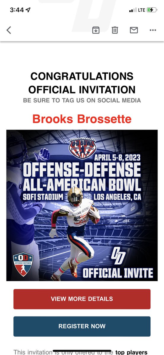 Blessed to be invited to play in the O-D All-American Bowl in Los Angeles, California!