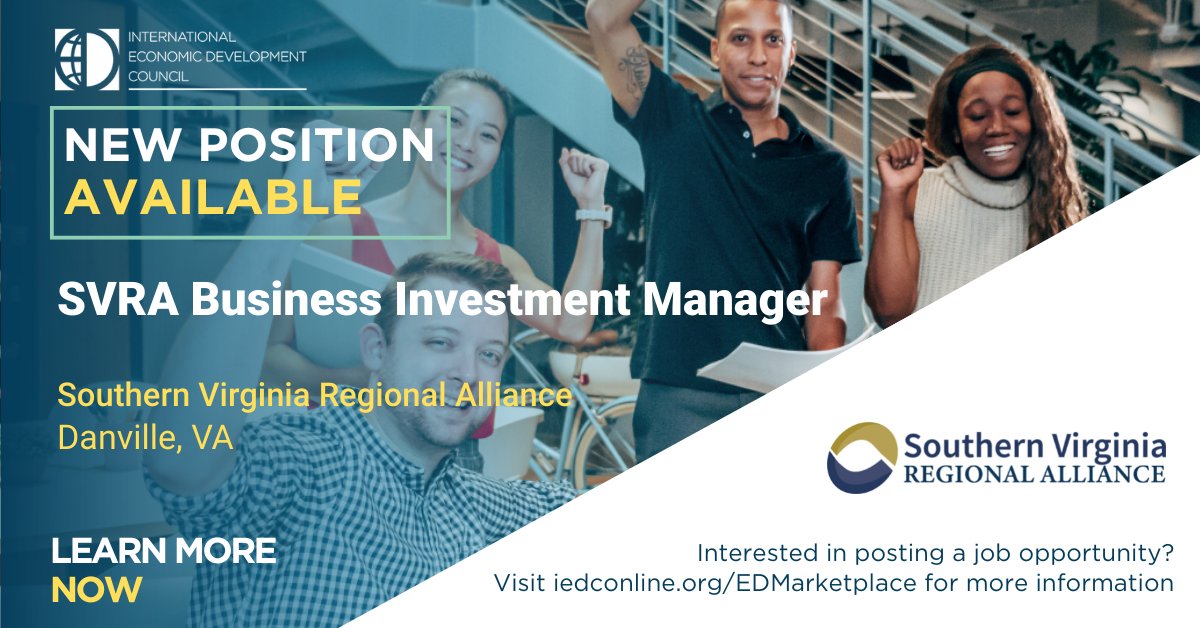 IEDCtweets's tweet photo. Check out this great opportunity at @SoVaRegion! They are hiring for a new SVRA Business Investment Manager. Learn more here: https://t.co/shWlMxdG6d https://t.co/3YKKdp12jy