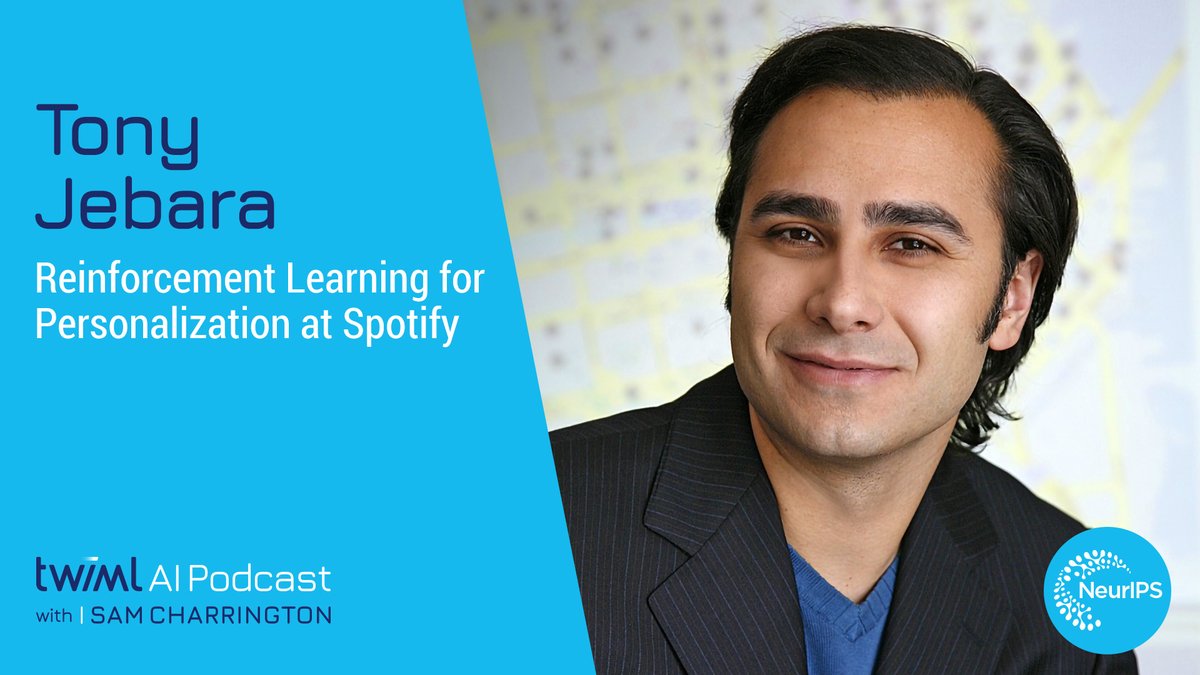 twimlai's tweet photo. As we continue our #NeurIPS2022 series, we’re excited to share our interview with @TonyJebara, Head of ML at @spotify @spotifyresearch. We discuss his talk at @offlineRL, and how RL is being used broadly for personalized recommendations.

🎧https://t.co/qDZmbj3YYa https://t.co/LWLAY0PgS8