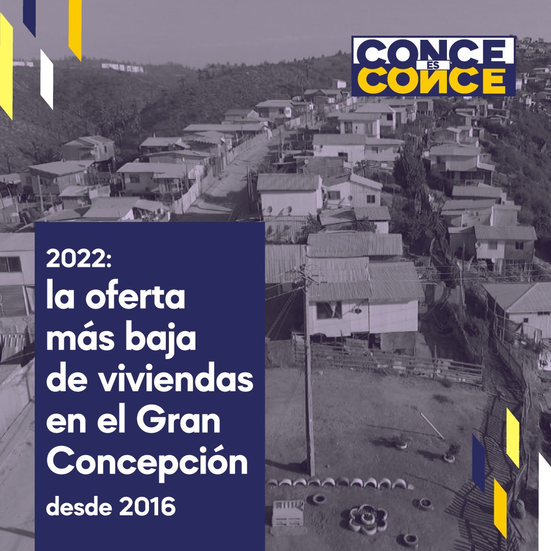 conceesconce's tweet photo. ¿Sabías que en 2022 se registró la oferta más baja de viviendas desde 2016 en el gran Concepción?

En noviembre hubo un 28% menos de viviendas disponibles para las familias. 

La crisis de vivienda es urgente

#ConceParaTodos #ConceEsConce https://t.co/ydlgFcTMRs