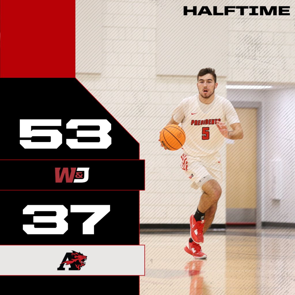 MEN'S BASKETBALL: W&amp;J holds a 53-37 lead over Alrbight at halftime. 

Four Presidents have already scored in double figures, including Brandon Jakiela with 10 points. 

W&amp;J shot 57.1 percent on FGs in the first 20 minutes. 

#PrezPride #d3hoops <a href="/wjhoops/">W&J Men's Basketball</a>