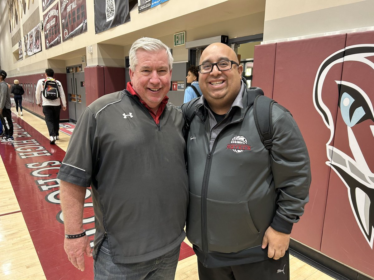 Mark Keppel girls basketball coach Jose Herrera takes a photo with his former coach, Larry Shelton of Downey after Shelton was given an award for his 35 years of coaching! <a href="/DowneyVikes/">Downey High School</a>
