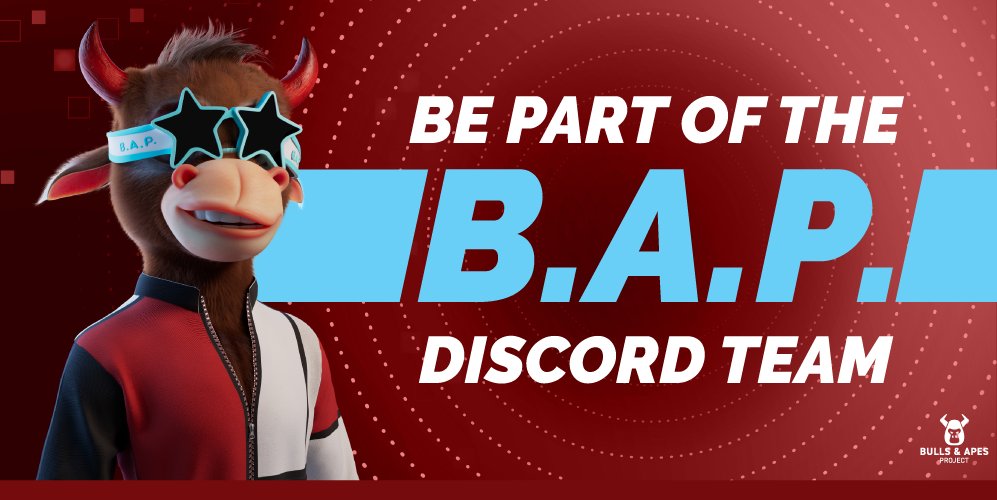 BullsApesProj's tweet photo. ๐ฅ Join the #BAPTeam as a Discord Team Member โผ๏ธ
Modesty aside we're a pretty awesome group to work with ๐
Interested in learning more? Full description of responsibilities are in the application๐
https://t.co/wpc3VQ12FL https://t.co/MI3NzrPNrp