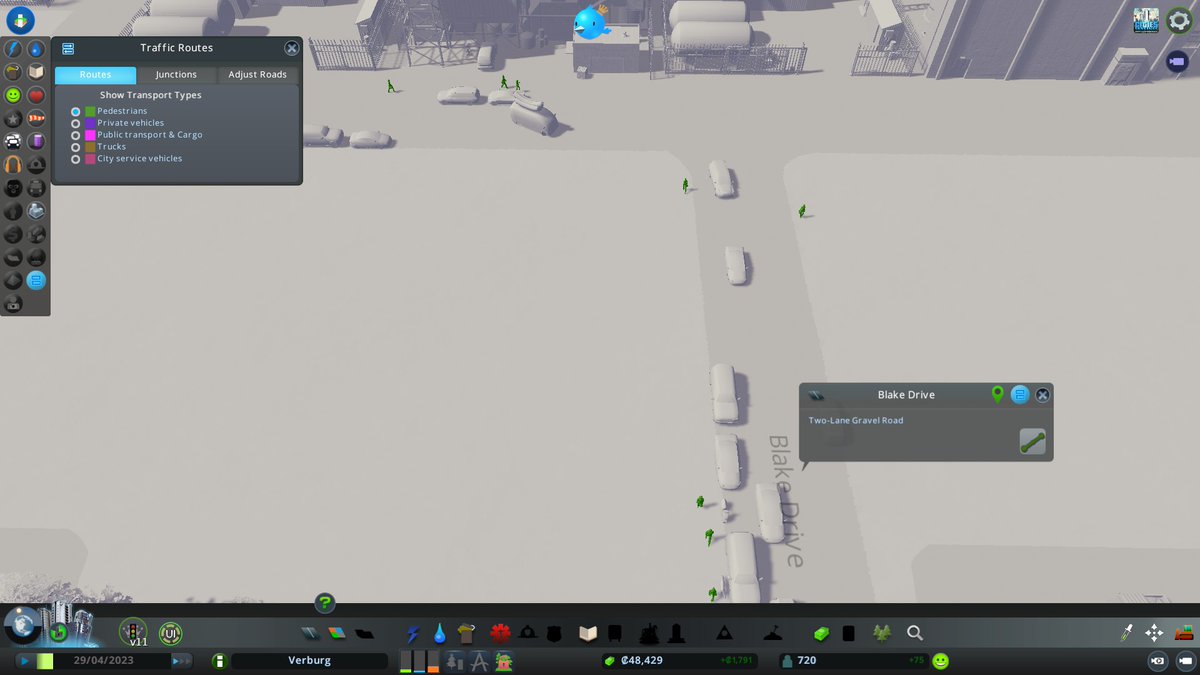 antoinevanhulst's tweet photo. I think something went wrong with the latest update? I can't see mij pedestrians route anymore. So where are the going? tested on oldgame, new game with mods and deleted all mods. Still basic vanilla game no DLC

#CitiesSkylines @Biffa2001 Do you also have the problem? https://t.co/t3xbXNU1yV