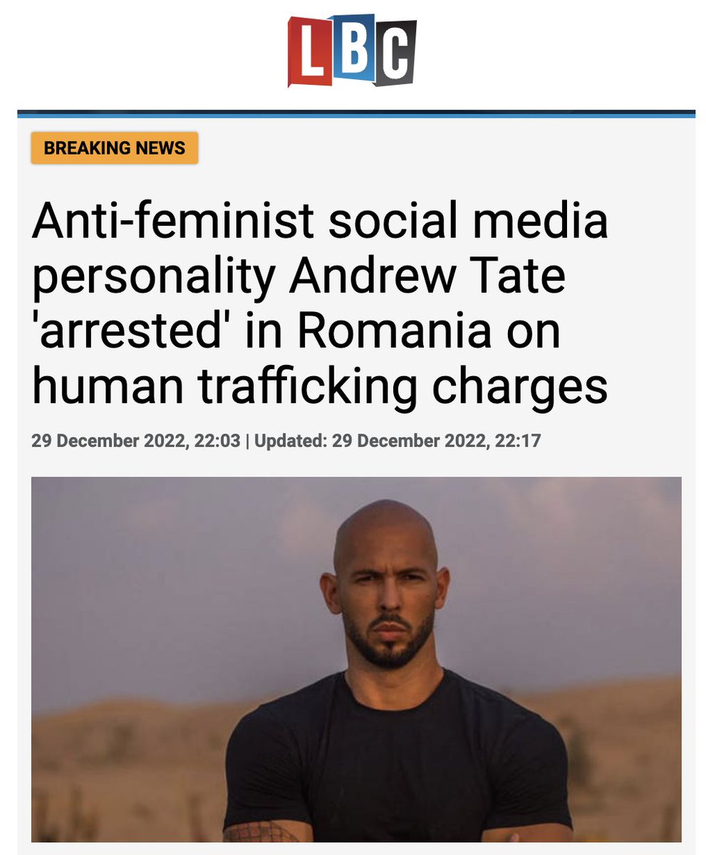 owenjonesjourno's tweet photo. Andrew Tate has reportedly been arrested in Romania in an investigation related to human trafficking, after apparently revealing that he was in the country by displaying Romanian pizza boxes in his dire video response to Greta Thunberg.

What do you even say https://t.co/vU28K4uRK7