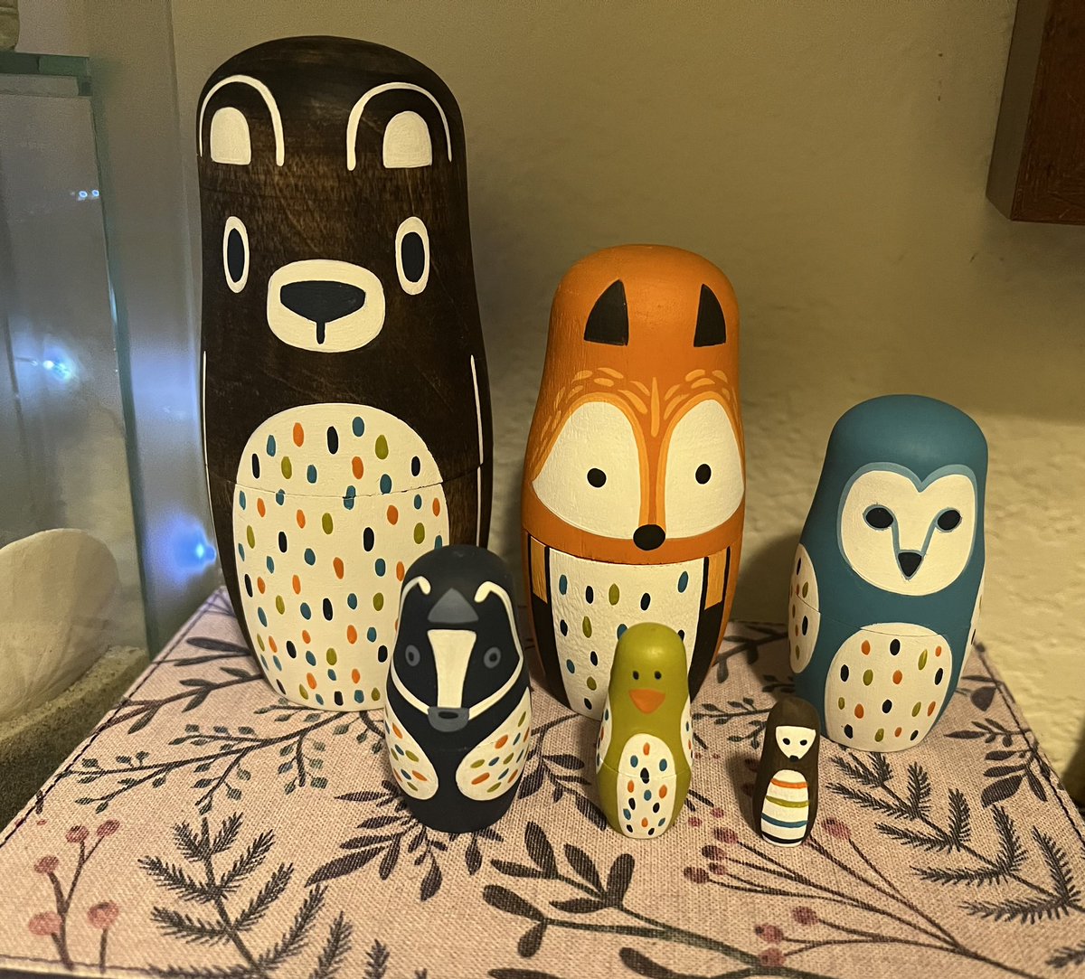 finch_janna's tweet photo. .Every Christmas, Robert gives me the best gift ever, a Nesting Doll. It’s a #tradition and I love each one and how unique they are. This one is so adorable! I love the colors and the polka dots on the woodland creatures. So cute! #matryoshkadoll #nestingdolls #christmasgift https://t.co/Kt6ZMrRB7n