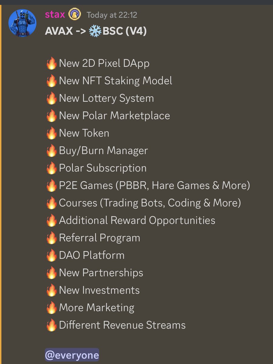 Migration to V4 currently in development, many exciting things to come.❄️🛠️

🔥New 2D Pixel DApp
🔥New NFT Staking Model
🔥New Lottery System 
🔥New Token
🔥Buy/Burn Manager
🔥P2E Games  
🔥&amp; More 

Who’s ready for the new chapter!👇

#BSCGem #HODL #GameFi #PolarFiGames $FROST