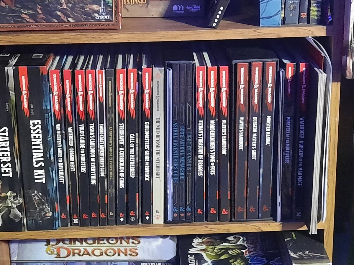 NeverMaidenless's tweet photo. Well...I feel like I've finally made it. Having to start a second shelf just for D&amp;D books.

#DnD #dungeonsanddragons #dnd5e https://t.co/RnZLqhHaNK