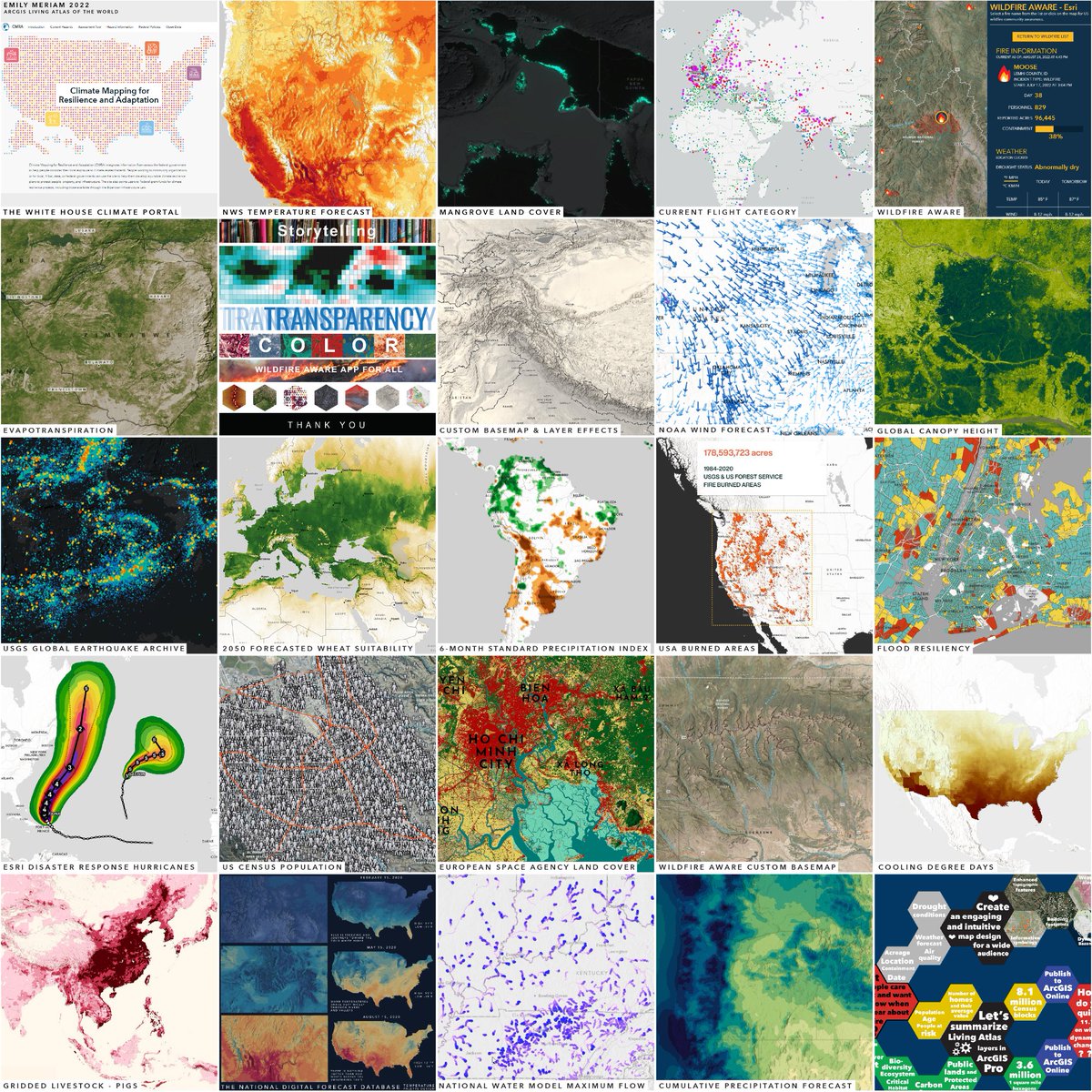My top 2022 map projects with @LivingAtlas #Environment Team. Honored to work with such an amazing group of people. Cheers to 2023💚🌍💙