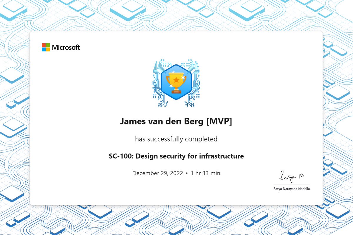 JamesvandenBerg's tweet photo. And you may not miss Security by Design β
SC-100 Design Security for Infrastructure π
#Azure #AzureDefenderForCloud #Security #SecOps #DevSecOps #architects #AzOps #AzureHybrid https://t.co/uM6a0S5elU