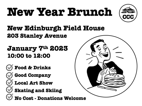 New Year Brunch at the New Edinburgh Fieldhouse returns on Saturday, January 7, from 10:00 to 12:00. Come for plentiful home made food, and the good company of neighbours. Although there is no fixed cost for this event, donations are gratefully accepted.