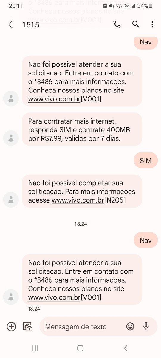 thieleelissa's tweet photo. @vivobr Isso. Acabou a internet do plano e gostaria de contratar um pacote adicional avulso. Até crédito coloquei mas vem essa mensagem da foto https://t.co/cfTfJYlSvj
