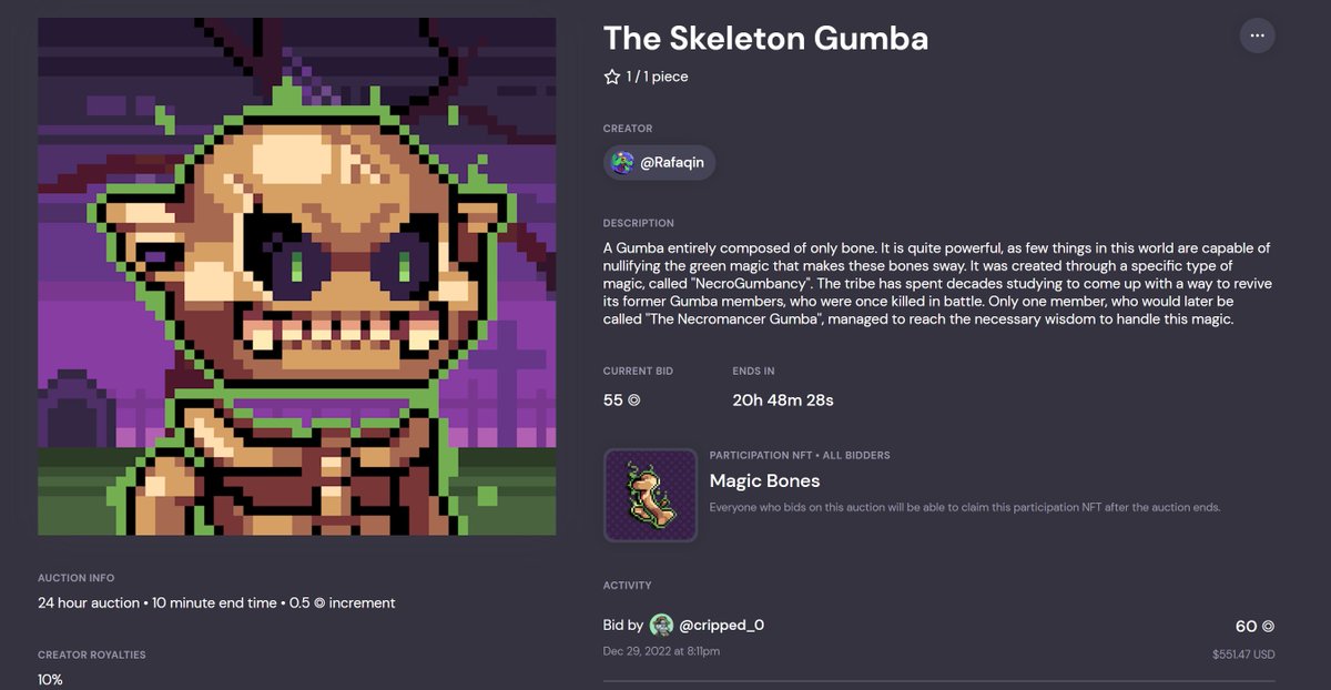 Rafakinz's tweet image. A
T
H

!!!

@cripped_0 Thank you very much for this bid buddy! You are making history in the tribe 🥳

Current bid: 60 ◎
Link bellow ⤵️