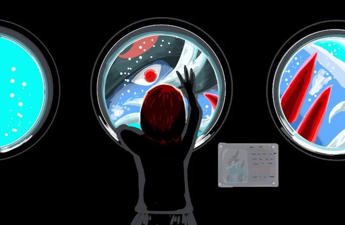 今年描いた絵のお気に入りです、サメ映画みたいなやつ 