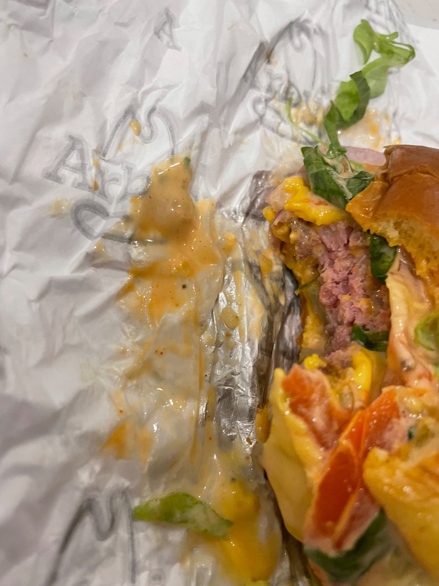 SeanPatin's tweet photo. Hey @Arbys… is this why you don’t usually have burgers?

That’s pretty pink and definitely undercooked. https://t.co/TtMLLOeoc6