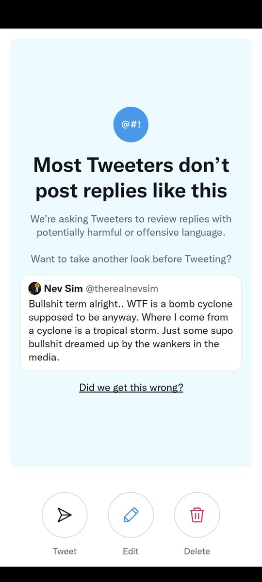 therealnevsim's tweet photo. Fucking bullshit @Twitter. In the 12 years I've been here I've never seen this message before. https://t.co/iLdKMiCZfD