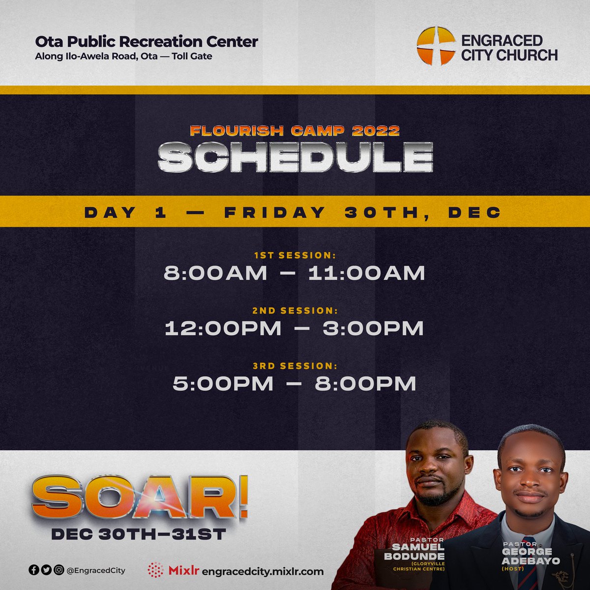 EngracedCity's tweet photo. DAY 1 SCHEDULE — Flourish Camp 2022
Brace yourself!
#FlourishCamp #EngracedCity #Engraced #Camp #soar https://t.co/ssc5RxqxXU