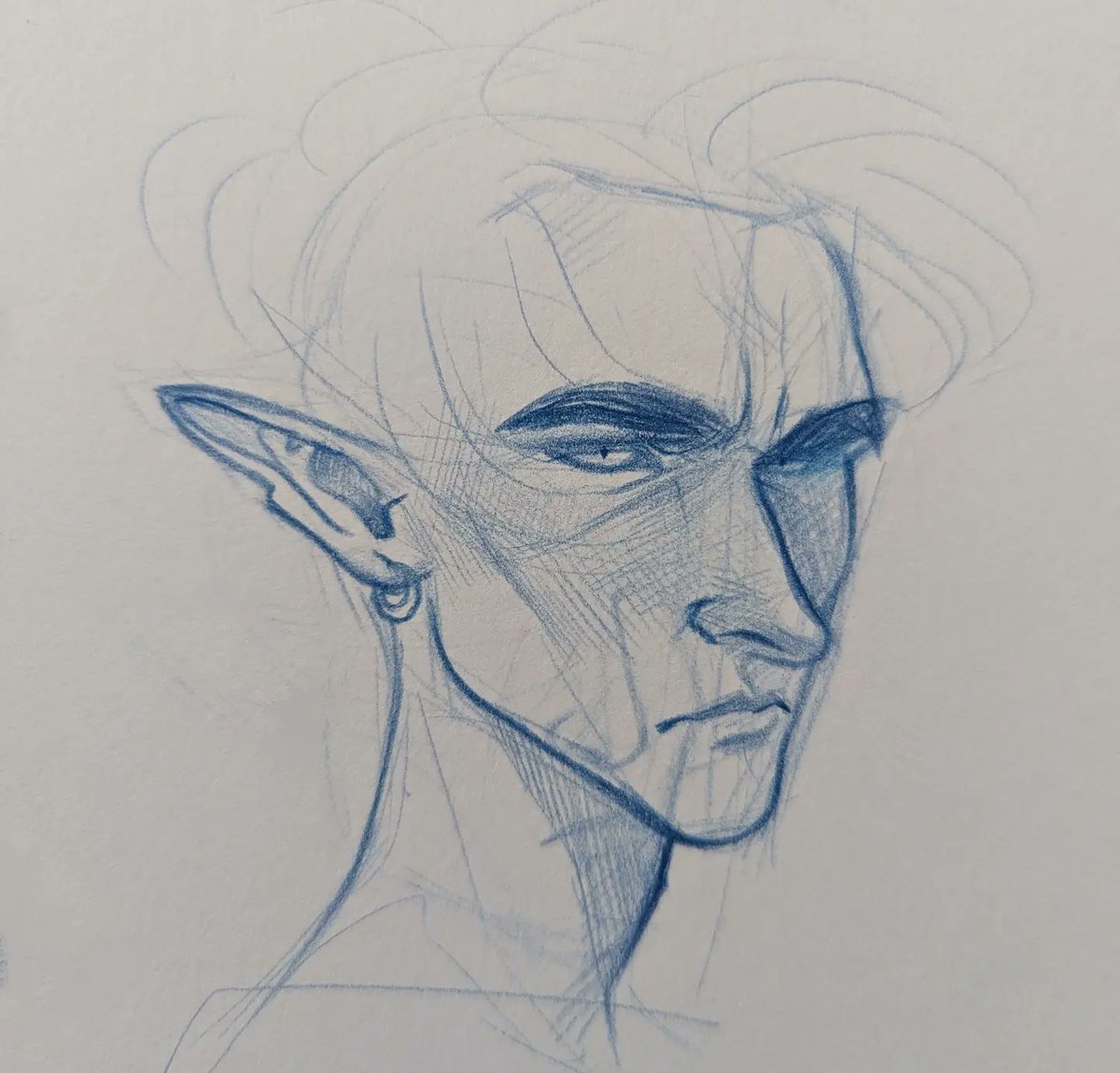 BugWaffle's tweet photo. Apparently I have a soft spot for blue-skinned, white-haired, black-scleraed, big-eyebrowed pretty elves... Alecto + an OLD oc Rajan :') 
#characterdesign #artistontwt https://t.co/uOKKbdsm0b
