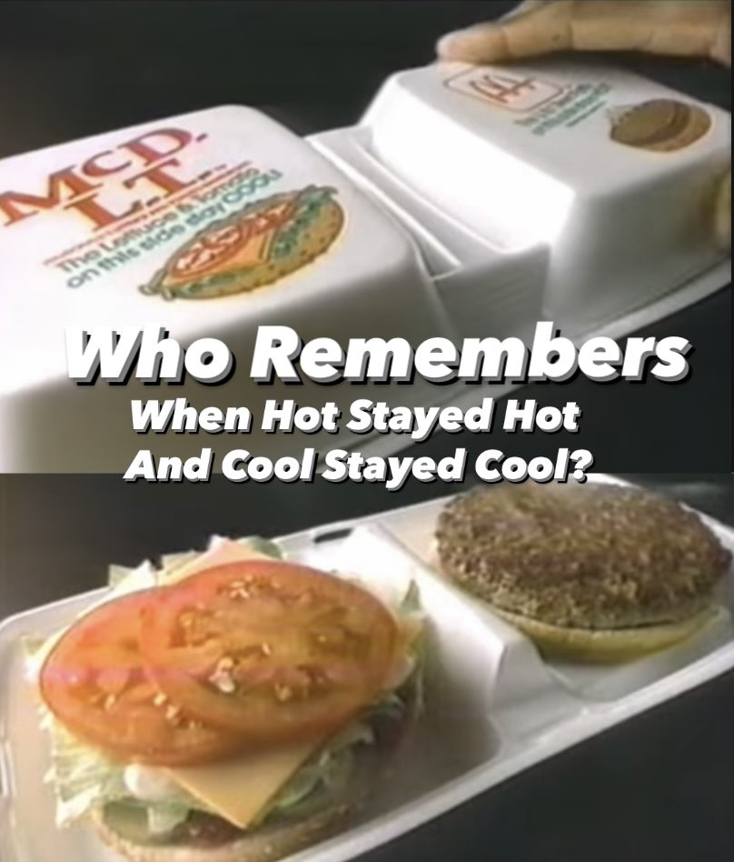 80sThen80sNow's tweet photo. Introduced in 1984, the McDonald’s McDLT Prided Itself in Keeping Certain Parts of its Burger Warm and Cool Thanks to its Large (And Environmentally Unfriendly) Styrofoam Box.  

#Mcdonalds #FastFood #Hamburger #Meat #Tomato #Lettuce https://t.co/H0tZUJzssr
