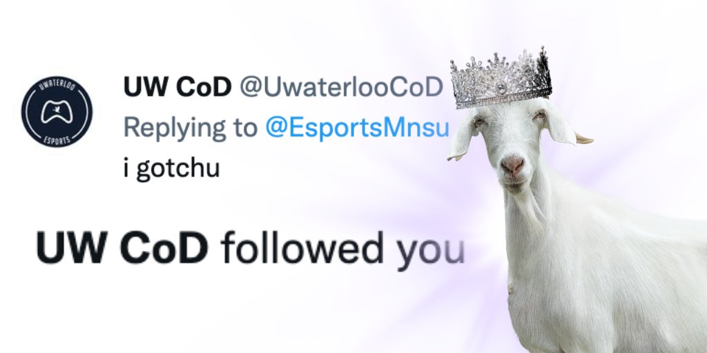 EsportsMnsu's tweet photo. @UwaterlooCoD @Jacob_Toasty The true goat of all goats https://t.co/ibHYXAxeT3